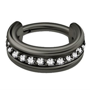 Helix/Cartilage/Tragus Clicker Hoop Ring Set Avec Swarovski Blanc Cz PVD Noir Sur Acier Chirurgical 16g - 7mm