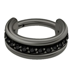 Helix/Cartilage/Tragus Clicker Hoop Ring Set With Black Swarovski Cz Black PVD Over Surgical Steel 16g - 7mm