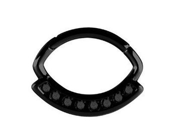 Black Swarovski CZ Daith Ring: Hinged Septum Jewelry, 16g