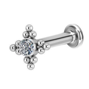 Titanium Internally Threaded Tragus Earring, Helix Stud, Snug Piercing, Labret Jewelry Set with White Swarovski Cz..16g - 4mm to 12mm