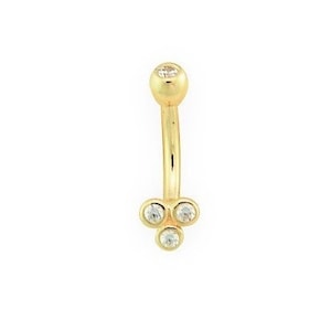 14k Solid Gold Trinity Rook Jewelry - Cartilage - Daith - Eyebrow Curved Barbell Set with White Swarovski..16g - 6mm and 8mm ( nickel free )