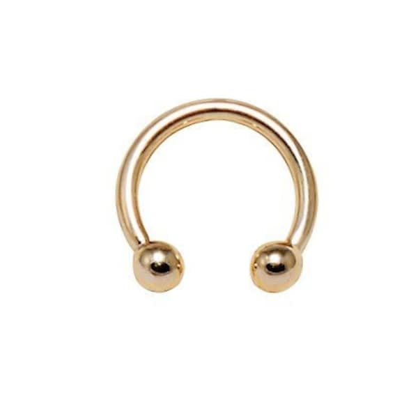 14k Solid Gold Septum Piercing, Daith Ring Cartilage/Helix Circular Barbell with 2.5mm or 3mm Balls..16g - 6mm to 14mm (Nickel Free)