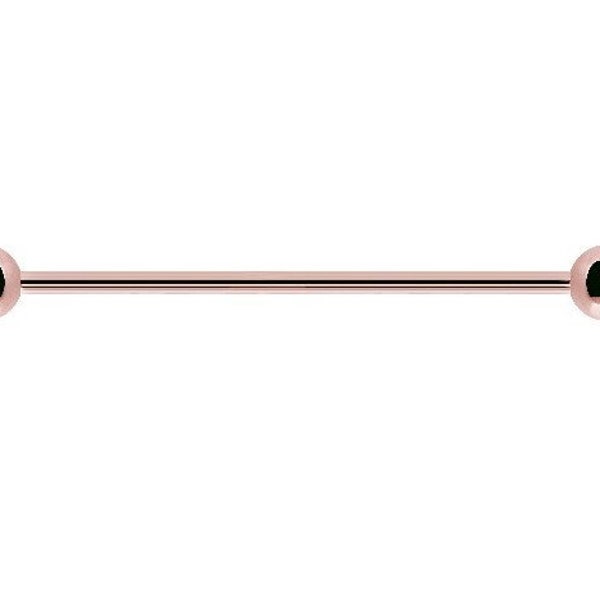 14g Rose Gold Industriële Helix Kraakbeen Barbell.. Gouden PVD Over Chirurgisch Staal met 3mm, 4mm of 5mm Ballen, Van 22mm tot 40mm