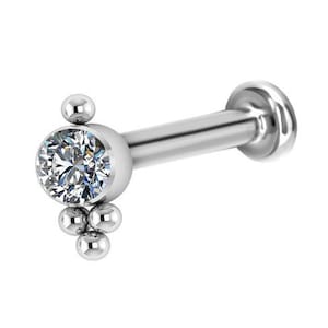Titanium Internally Threaded Tragus Earring, Helix Stud, Snug Piercing Labret Jewelry Set with White Swarovski Cz..16g - 4mm to 12mm