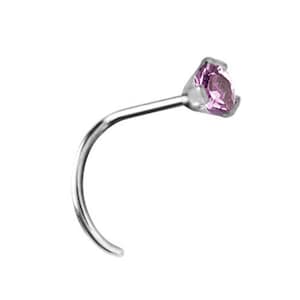 May include: A silver nose ring with a small, round, purple gemstone.