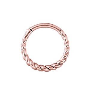 16g Rose Gold Septum Ring Daith Piercing Helix Hinged Clicker..14k Rose Gold PVD Over 316L Surgical Steel  16g - 6mm,8mm or 10mm