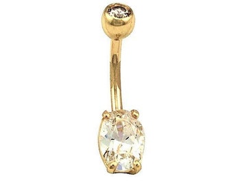 14k/10k Solid Gold Large 8x6 Oval Cz Belly Jewelry  14g-10mm  (Nickel Free)