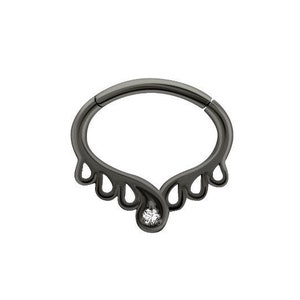 16g Daith Clicker, bague Helix sertie de Swarovski blanc Cz, PVD noir sur acier chirurgical..16g - 7mm