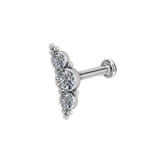 Titanium Internally Threaded Tragus Earring, Helix Stud, Snug Piercing Labret Jewelry Set with White Swarovski Cz..16g - 4,5,6,7,8,9 or 10mm