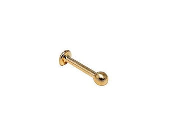 Labret per piercing al trago della cartilagine dell'elica con filettatura interna in oro massiccio 18 carati da 16 g con sfera da 2 mm, 2,5 mm o 3 mm... 16 g - 4,5,6,7,8,9,10,11 o 12 mm