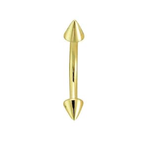 14k Solid Gold Rocailles Piercing, Augenbrauen Ring Schmuck mit 3 mm Double Spike Curved Barbell 16g - 6mm auf 12mm