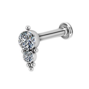 Titanium Internally Threaded Tragus Earring, Helix Stud, Snug Piercing Labret Jewelry Set with White Swarovski Cz..16g - 4mm to 12mm