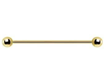 14k Solid Gold 14g Industrial Barbell with 3mm, 3.5mm, 4mm or 5mm Balls - From 20mm to 50mm