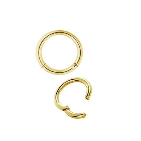 Clicker per piercing Daith/setto/torre in oro massiccio 18k - Anello al naso... Oro giallo, rosa o bianco 18k... 20 g, 18 g, 16 g, 14 g, 12 go 10 g - da 4 mm a 14 mm