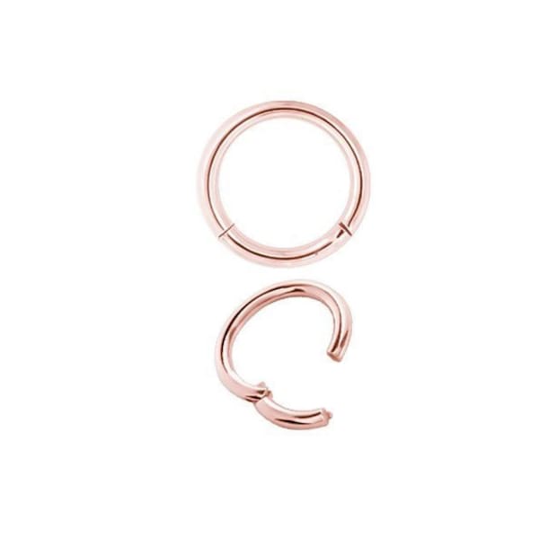 20G Rose Gold Nose Ring, Daith Ring, Helix/Rook Cartilage Hinged Clicker Hoop Gold PVD Over 316L Surgical Steel - Comes in 5,6,7,8 or 9mm