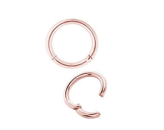18k Solid Rose Gold Septum Hinged Clicker - Rook/Daith/Nose Ring..Comes in 20gauge to 6gauge - 4mm to 14mm ( Nickel Free )