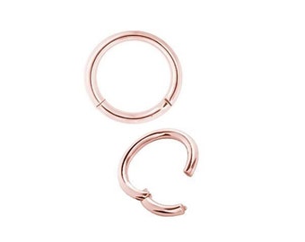 18k Solid Rose Gold Daith/Rook Clicker - Septum Hinged Clicker Ring - Nose Jewelry..From 20g to 6g - 4mm to 14mm  ( Nickel Free )