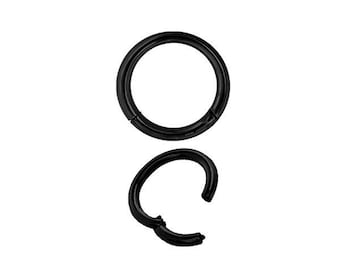 18G Daith Joyería, Anillo de la nariz, Helix / Torre / Daith / Cartílago Hinged Clicker Negro PVD sobre acero quirúrgico 316L - Viene en 5,6,7,8,9 o 10 mm