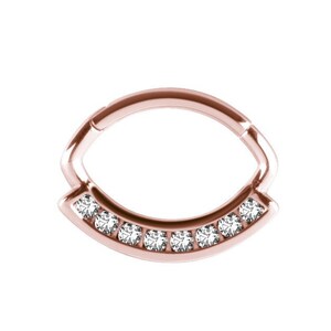 Beau bijou de piercing Daith en or rose, septum clicker serti de Swarovski blanc Cz.. PVD or rose sur acier chirurgical 316L 16 g - 7 mm