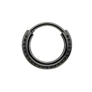 Hermosa joyería de piercing Daith, juego de anillos de hélice/tabique con circonita Swarovski negra... PVD negro sobre acero quirúrgico 316L 16 g - 6 mm, 8 mm o 10 mm