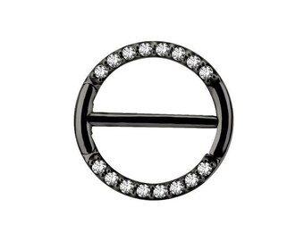 Beautiful Black Nipple Clicker Ring, Pave Setting with 5A Grade Swarovski Cz..316L Surgical Steel, Comes in 14g - 12,13,14,15 or 16mm