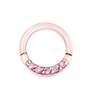 Beautiful Rose Gold Daith Piercing Clicker,Septum Ring Set with Pink Swarovski Cz..Gold PVD Over 316L Surgical Steel  16g - 7,8 or 10mm