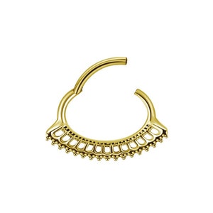 Gold Daith Piercing Septum Ring Tragus/Cartilage/Helix Hinged Clicker..Gold PVD Over 316L Surgical Steel 16g - 7,8 or 9mm