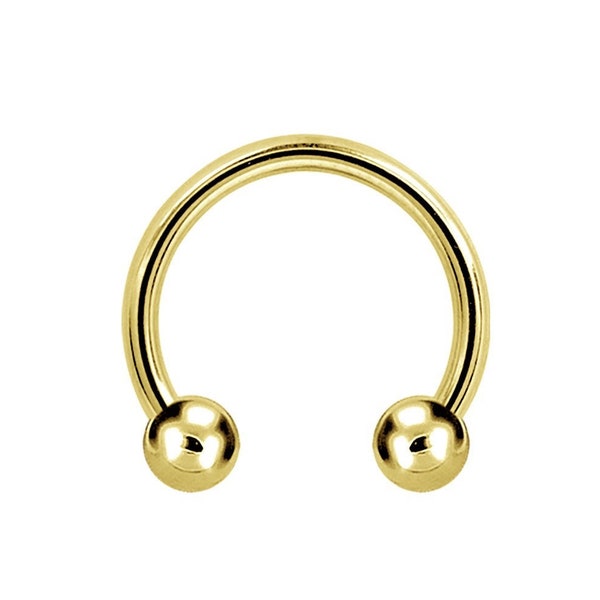 Bague en septum en or 16g / Daith / Cartilage / Bijoux Helix .. PVD or 18 carats sur acier chirurgical - Billes de 2 mm, 2,5 mm ou 3 mm 16 g - 6,7,8,9,10,12 ou 14 mm