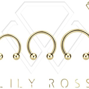 Beautiful 18g Gold Daith Piercing/Septum/Tragus/Cartilage Ring..10k Gold PVD Over Surgical Steel with 2mm or 2.5mm Balls - 6,7,8 or 10mm