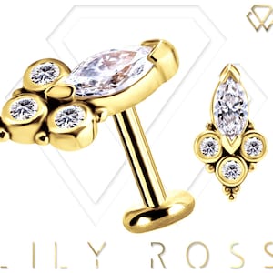 New 18k Solid Gold Tiny Cartilage Earring - 16G Internally Threaded Labret - Tragus Earring.. Sizes From 4mm to 12mm (Nickel Free)