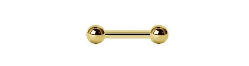 Internally Threaded 14g Gold Tongue Barbell with 5mm or 6mm Balls..Gold PVD over ASTM-F136 Medical Grade Titanium - From 12mm to 16mm image 2