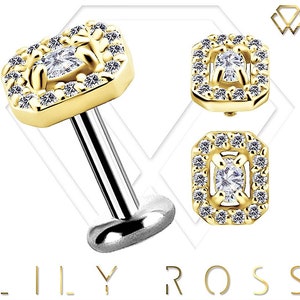 18k Solid Gold Cartilage Earring - Dainty 16G Internally Threaded Titanium Labret Post - Tragus Earring.. From 4mm to 12mm ( Nickel Free )