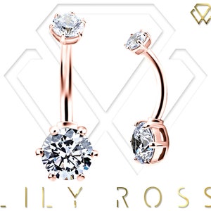 Beautiful 1.15ct Genuine Diamonds 18k Solid Rose Gold Internally Threaded Belly Button Ring..Comes in 14g - 8mm or 10mm ( Nickel Free )