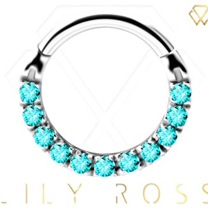 Superbes Bijoux Piercing Daith, Anneau Septum Serti de Turquoise Swarovski Cz..Acier Chirurgical 316L 16g - 6,7 ou 8mm
