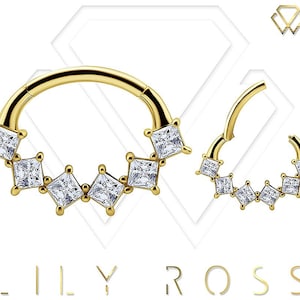 Beautiful 18k Solid Gold Daith Piercing Clicker Set with Swarovski Cz..16g - 7mm Inside Diameter