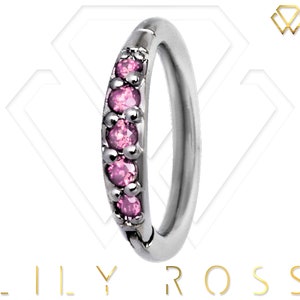Helix/Knorpel/Tragus Clicker Hoop Ring Set mit Pink Swarovski Cz 316L chirurgischem Stahl 16g - 6,7,8,9 or 10mm