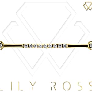 Beautiful 18K Solid Gold 14g Tiffany Balls Industrial Barbell Set with Premium Swarovski Cz - Comes in 32mm, 34mm or 36mm ( Nickel Free )