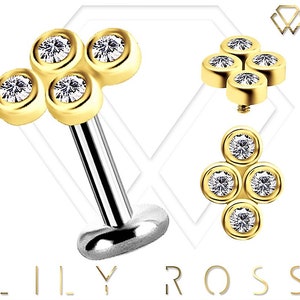18k Solid Gold Tiny Cartilage Earring - 16G Internally Threaded Titanium Labret - Tragus Earring.. Sizes From 4mm to 12mm (Nickel Free)
