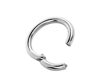18k Solid White Gold Daith Piercing/Hinged Septum Clicker Ring/Rook Earring/Nose Jewelry..From 20g to 6g - 4mm to 14mm (Inside Diameter)