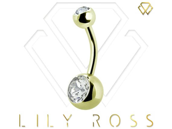 Gold PVD Surgical Steel Multi CZ Crystal Flower Belly Button Navel Ring Gold PVD Surgical Steel Multi CZ Crystal Flower Belly Button Navel Ring