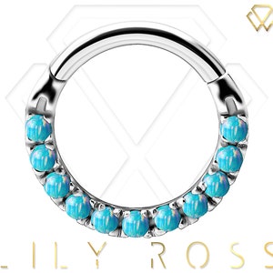 Nickel Free Cobalt Chromium Daith Piercing Clicker, Septum Ring Set with Blue Turquoise Opals.. CoCrNF 16g - 6,7,8,9 ou 10mm