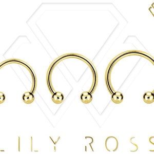 16g Gold Daith Ring/Cartilage/Helix Septum Jewelry..18k Gold PVD Over Surgical Steel - 2mm,2.5mm or 3mm Balls 16g - 6,8,10,12 or 14mm