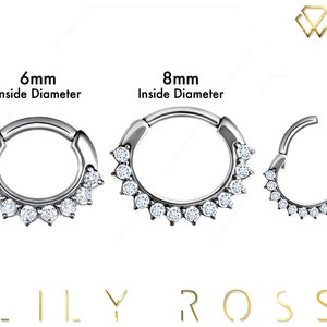 Magnifiques bijoux Daith, bague hélicoïdale, piercing du septum, serti d'acier chirurgical Swarovski blanc 316L, 16 g - 6 mm ou 8 mm