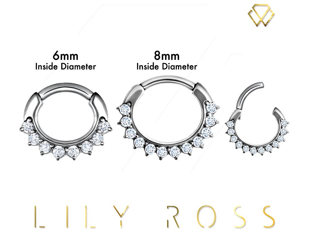 Beautiful Daith Jewelry, Helix Ring, Septum Piercing Clicker Set with White Swarovski Cz..316L Surgical Steel 16g - 6mm or 8mm