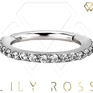 Genuine Diamonds Platinum PT950 Hinged Ring, Daith/Cartilage/Conch Ring..Swarovski Created Diamonds Eternity Clicker..16g - From 6mm to 11mm