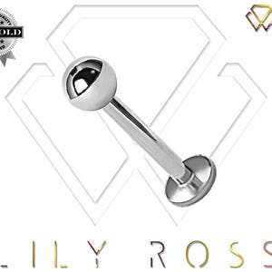18k Solid White Gold 16g Internally Threaded Helix Cartilage Tragus Piercing Labret with 2mm, 2.5mm or 3mm Ball..16g - 4mm to 12mm