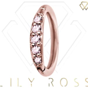 Rose Gold Helix/Cartilage/Tragus Clicker Hoop Ring Set with Pink Swarovski Cz..Rose Gold PVD Over Surgical Steel 16g - 6,7,8,9 or 10mm