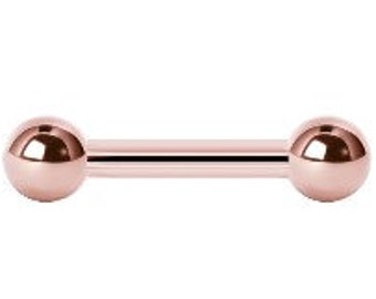 14k Solid Rose Gold Tongue Barbell, Nipple Jewelry with 3.5mm, 4mm or 5mm Balls - 14g 8mm,10mm,12mm,13mm,14mm,16mm and 19mm ( nickel free )