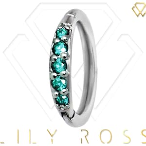 Helix/Cartilage/Tragus Clicker Hoop Ring Set with Beautiful Turquoise Swarovski Cz..316L Surgical Steel 16g - 6,7,8,9 or 10mm