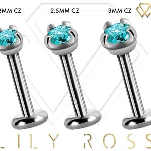 Belle boucle d'oreille Tragus à filetage interne/Helix Stud/Snug Piercing Labret ensemble de bijoux avec Turquoise Swarovski Cz..16g - 6,7,8,9 ou 10mm
